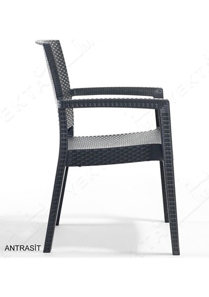 Rattan Masa Takımı 80X140 Camlı Masa Rattan 6 Kişilik Sandalye Seti Bahçe Balkon Teras Takımı Antrasit