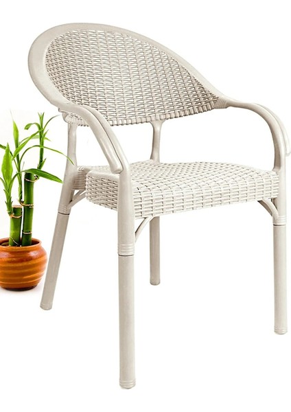 Rattan Masa Takımı 90X150 Camlı Masa 6 Kişilik Bambu Sandalye Seti Bahçe Balkon Teras Takımı Krem