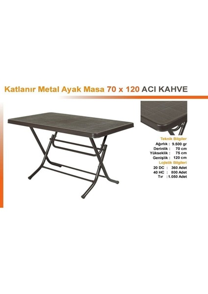 Metal Ayaklı Masa Katlanır 70X120 Bahçe Balkon ve Teras Masası