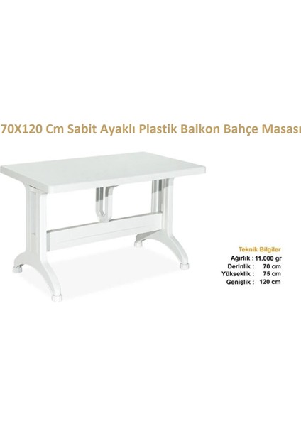 Plastik Masa 70X120 cm Sabit Plastik Ayaklı Bahçe Balkon ve Teras Masası