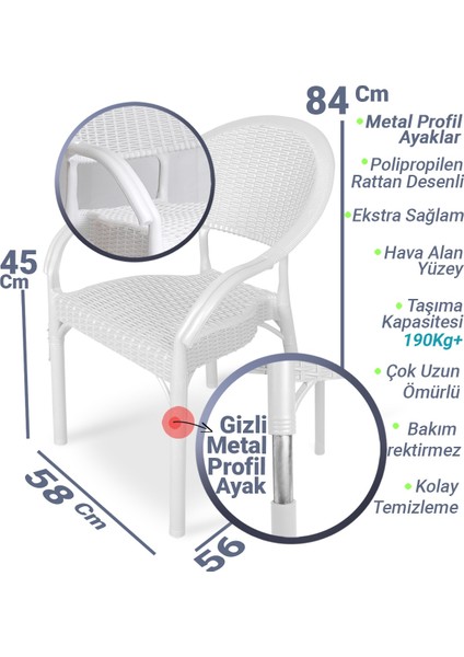 Bambu Rattan Sandalye Kollu Koltuk Dayanıklı Bahçe Balkon ve Teras Sandalyesi Krem 2 Adet