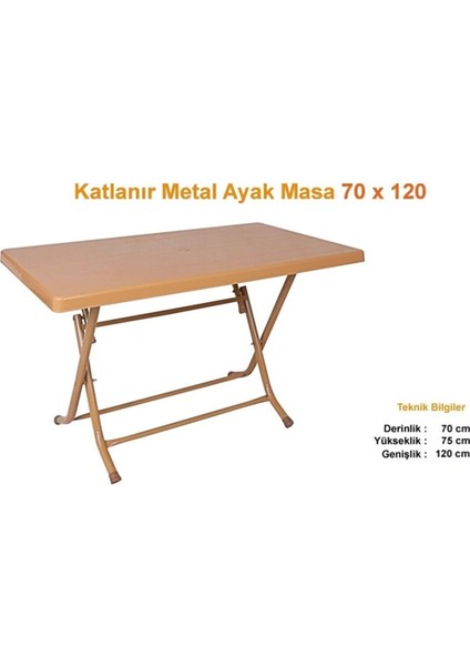 Masa Takımı Katlanır Metal Ayaklı 70x120 Masa 4 Adet Plastik Sandalye Seti Bahçe Balkon Teras Takımı Taba Renk