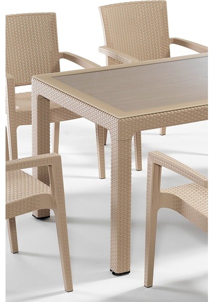 Rattan Masa Takımı 80x140 Camsız Masa 6 Kişilik Rattan Sandalye Seti Bahçe Balkon Teras Takımı modelleri