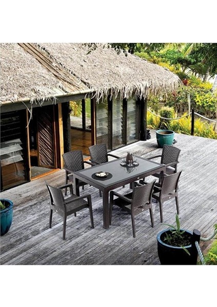 Rattan Masa Takımı 90X150 Camsız Masa 6 Kişilik Sandalye Seti Bahçe Balkon Teras Takımı fiyatları