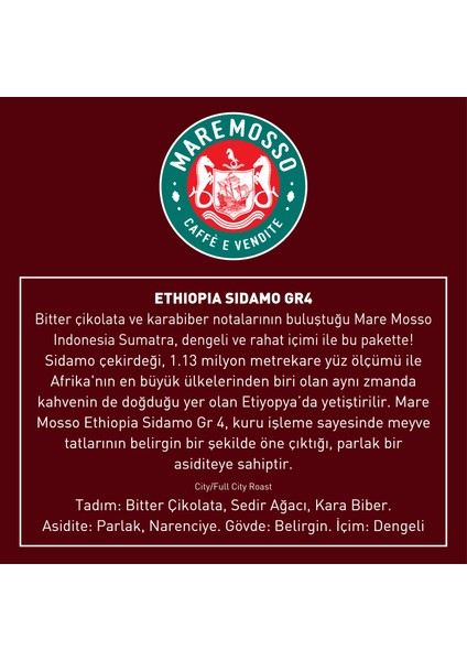 Mare Mosso Ethiopia Sidamo GR4 Yöresel Çekirdek Filtre Kahve 1 Kg.