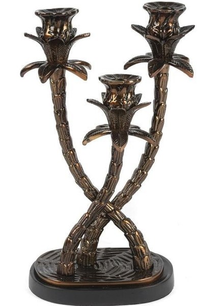 Antik Bronz Siyah 3 Kollu Palmiye Mumluk 24X34CM