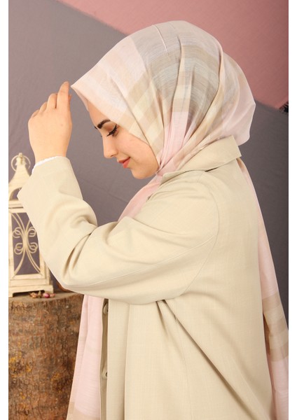Pudra-Krem Burberry Ekose Desen Ipek Şal