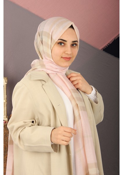 Pudra-Krem Burberry Ekose Desen Ipek Şal