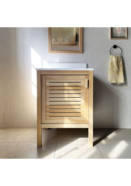 Sedir Ağacı Masif Ahşap Banyo Dolabı 60CM