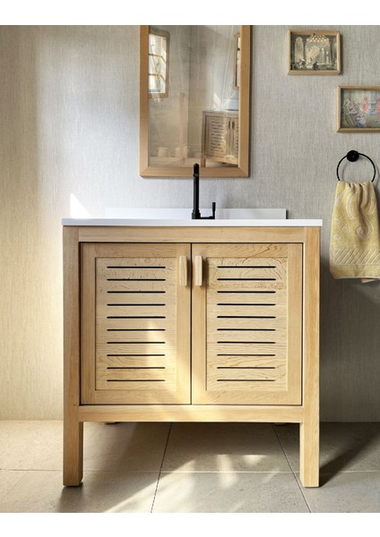 Sedir Ağacı Masif Ahşap Banyo Dolabı 80CM