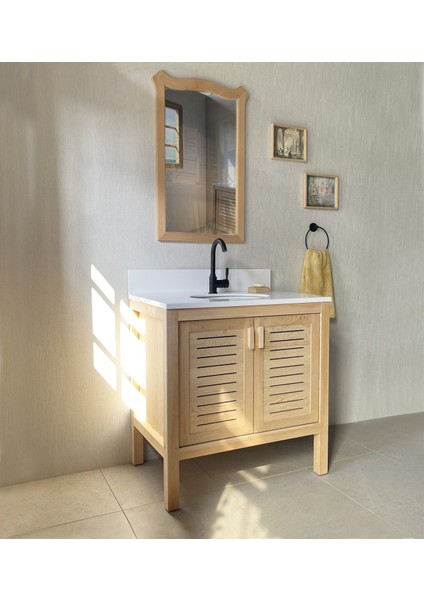 Sedir Ağacı Masif Ahşap Banyo Dolabı 80CM
