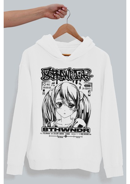 Anime Kız Beyaz Kapüşonlu Kadın Sweatshirt