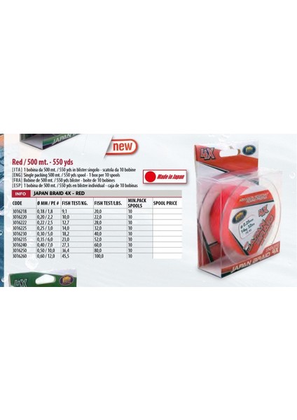 Japon Braid Red 500 mt 4 Örgü Ip