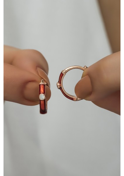 925 Ayar Gümüş Kırmızı Mineli 15 mm Halka Küpe