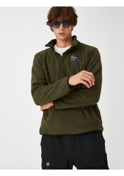 Polar Sweatshirt Polo Yaka Baskı Detaylı