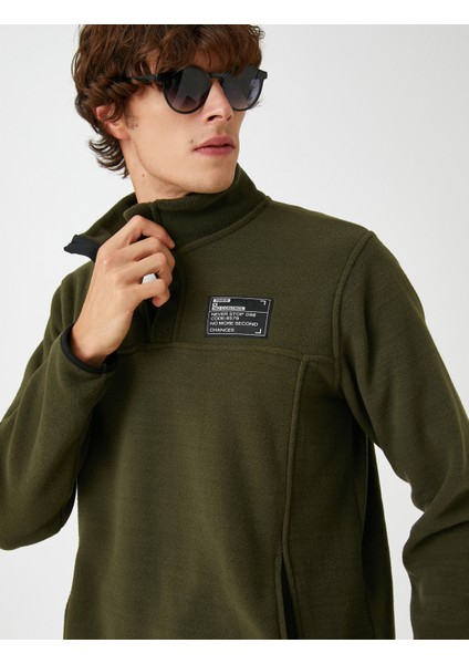 Polar Sweatshirt Polo Yaka Baskı Detaylı