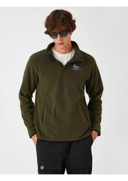 Polar Sweatshirt Polo Yaka Baskı Detaylı