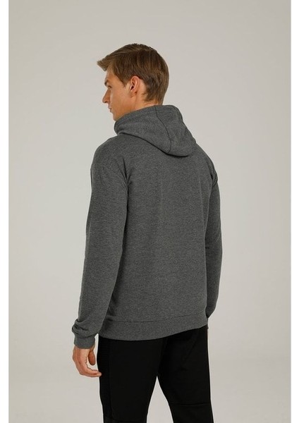 Basic Erkek Gri Kapüşonlu Sweatshirt