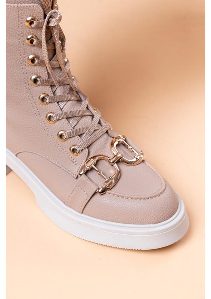 Özel Seri Tokalı Aksesuar Kaymaz Taban Kürk İç Astarlı Rahat Deri Amelya Kadın Bej Günlük Şık Bot indirimleri