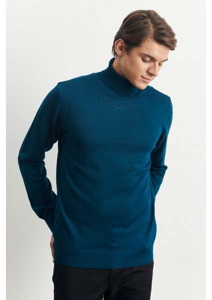 ALTINYILDIZ CLASSICS Erkek Petrol Standart Fit Normal Kesim Tam Balıkçı Yaka Yünlü Triko Kazak modelleri