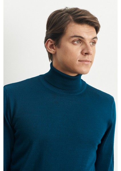 ALTINYILDIZ CLASSICS Erkek Petrol Standart Fit Normal Kesim Tam Balıkçı Yaka Yünlü Triko Kazak fırsatları