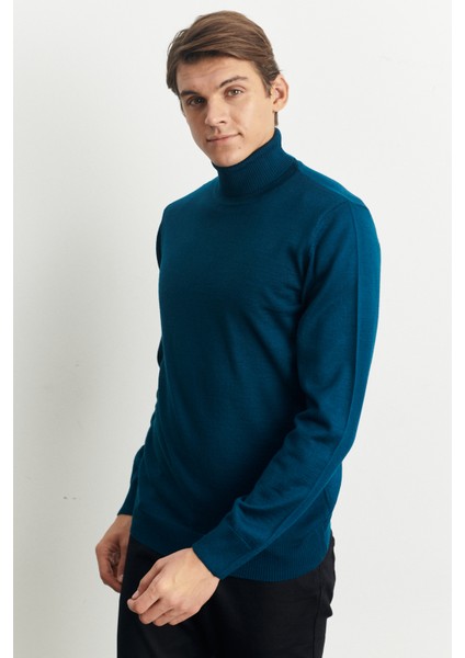 ALTINYILDIZ CLASSICS Erkek Petrol Standart Fit Normal Kesim Tam Balıkçı Yaka Yünlü Triko Kazak indirimleri
