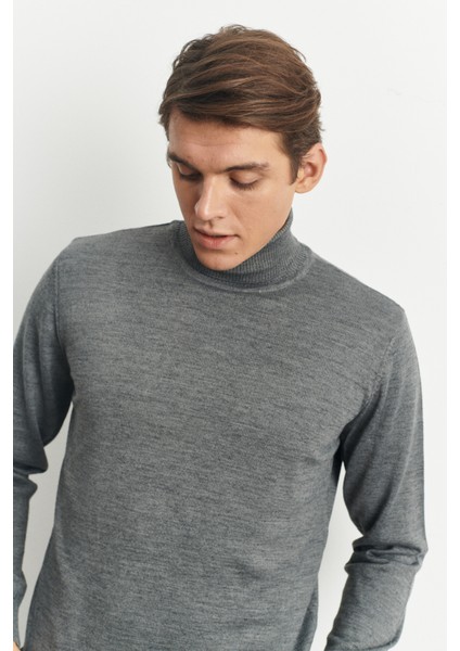 ALTINYILDIZ CLASSICS Erkek Gri Melanj Standart Fit Normal Kesim Tam Balıkçı Yaka Yünlü Triko Kazak fiyatları