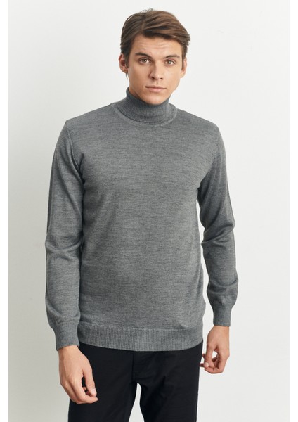 ALTINYILDIZ CLASSICS Erkek Gri Melanj Standart Fit Normal Kesim Tam Balıkçı Yaka Yünlü Triko Kazak modelleri