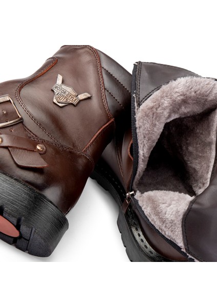 Rock Deri Erkek Bağcıksız Kürklü Postal Bot, Harley Bot fırsatları