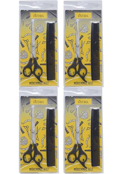 Hydra Mükemmel Ikili Profesyonel Berber Makası+Tarak Set x 4