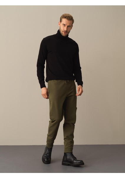 Erkek Haki Pamuklu Kargo Cep Sweat Pantolon