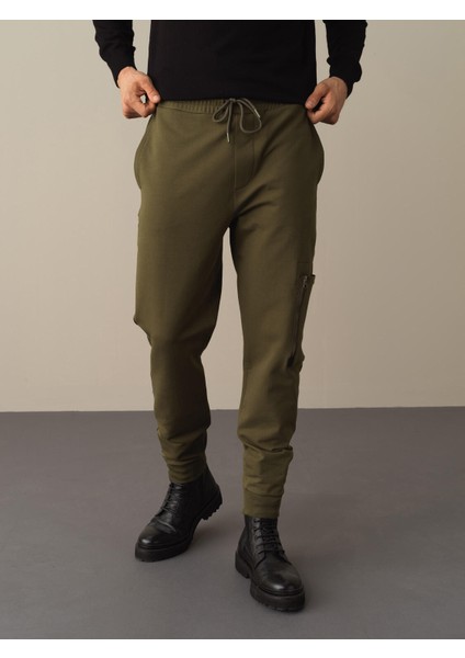 Erkek Haki Pamuklu Kargo Cep Sweat Pantolon modelleri