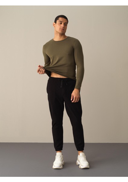 Erkek Siyah Regular Fit Polar Sweat Pantolon