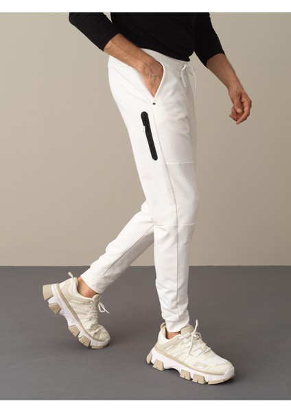 Erkek Beyaz Slim Fit Sweat Pantolon