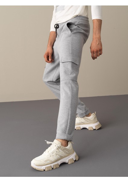 Erkek Gri Regular Fit Kargo Cep Pantolon