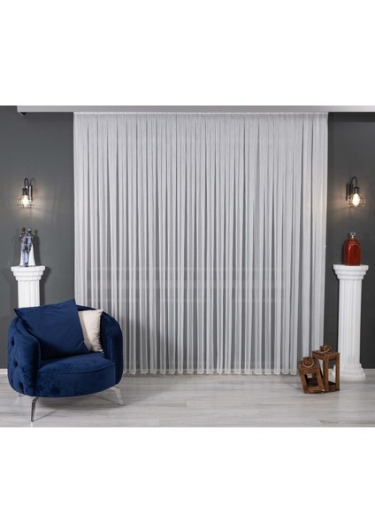 Taç Zincir Tül Perde Desen Çizgili Tül Perde Pilesiz Düz Dikim Pile