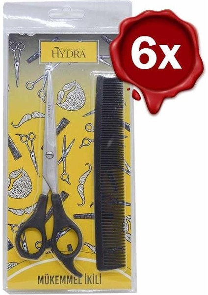 Hydra Mükemmel Ikili Profesyonel Berber Makası+Tarak Set x 6
