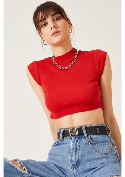 Kadın Dik Yaka Sıfır Kol Kaşkorse Bluz