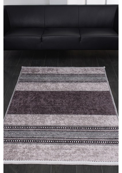 Nova Dokuma Kaymaz Tabanlı Yıkanabilir Dijital Baskı Abstrakt Desenli Halı60x100