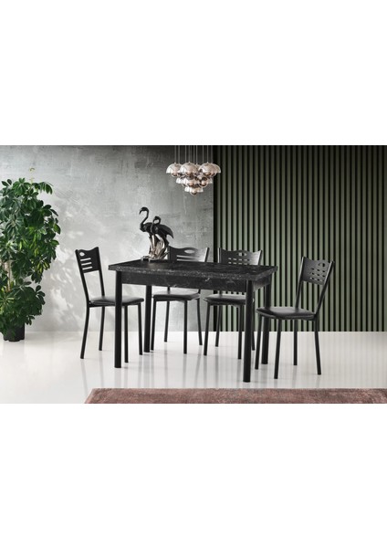 Smart Masa ve Smart Sandalye Takımı, Siyah Mermer, 110X70