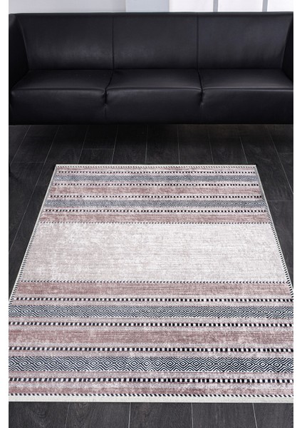Nova Dokuma Kaymaz Tabanlı Yıkanabilir Dijital Baskı Abstrakt Desenli Halı60x100