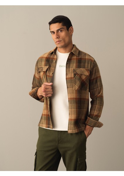 Erkek Camel Regular Fit Cepli Ekose Gömlek fiyatları