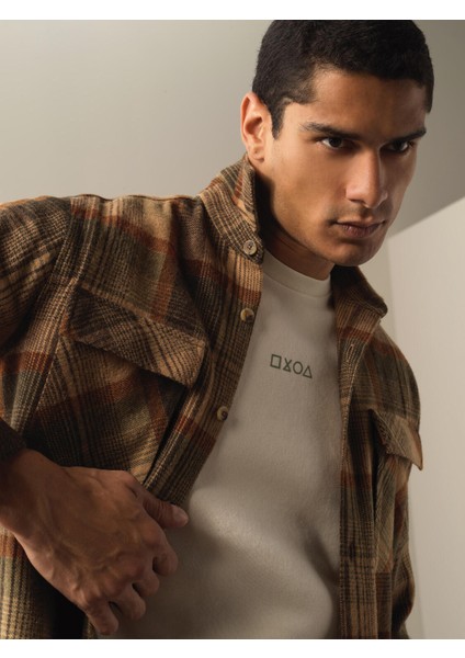 Erkek Camel Regular Fit Cepli Ekose Gömlek modelleri