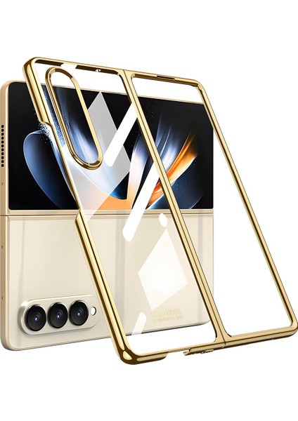 Samsung Galaxy Z Fold 4 Uyumlu Kılıf Premium Cam Kapak Tam Uyumlu Electroplate Metalik Renk