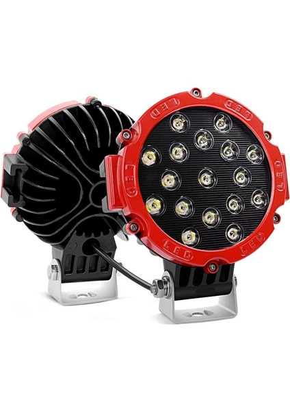 Beyaz LED Kırmızı Yuvarlak Off Road Sis Farı Çalışma Lambası 17 LED 10-30V 51W