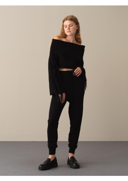 Kadın Siyah Regular Fit Triko Pantolon