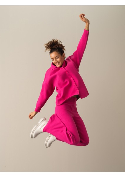 Kadın Fuşya Regular Fit Düğmeli Triko Ceket fiyatları