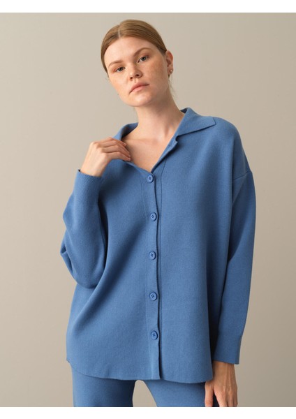 Kadın Mavi Regular Fit Düğmeli Triko Ceket fiyatları