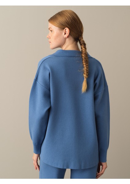 Kadın Mavi Regular Fit Düğmeli Triko Ceket modelleri