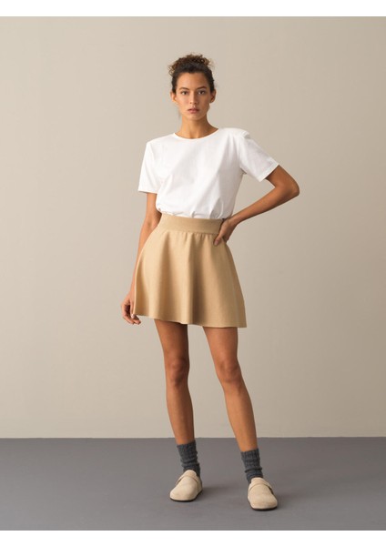 Kadın Bej Regular Fit Triko Etek